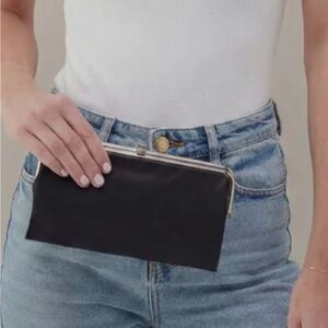 HOBO Black Leather Kiss-Lock Card Wallet